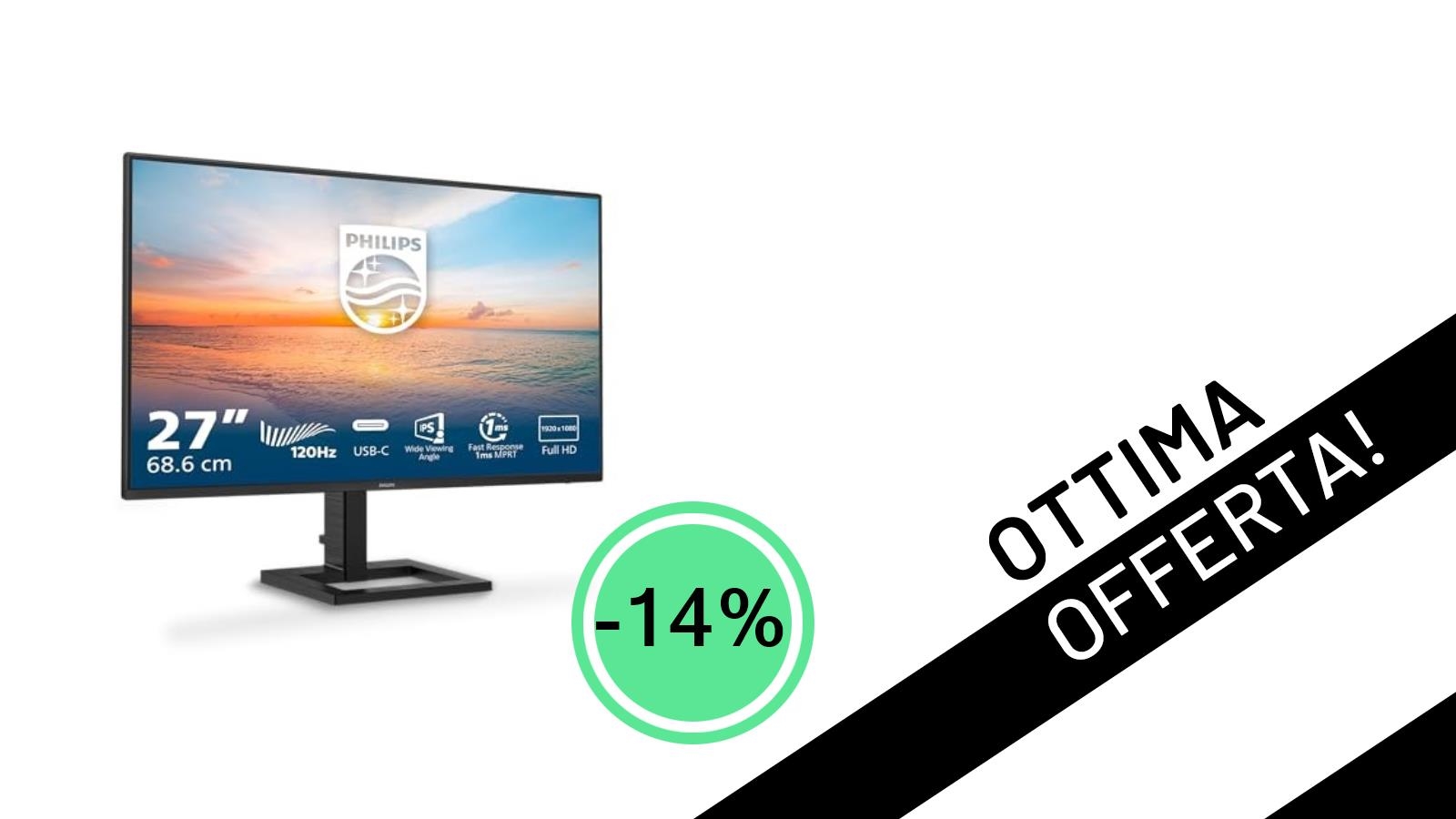 Offerta imperdibile: il Monitor Philips 27E1N1300AM da 27 pollici con USB-C a soli 119€!