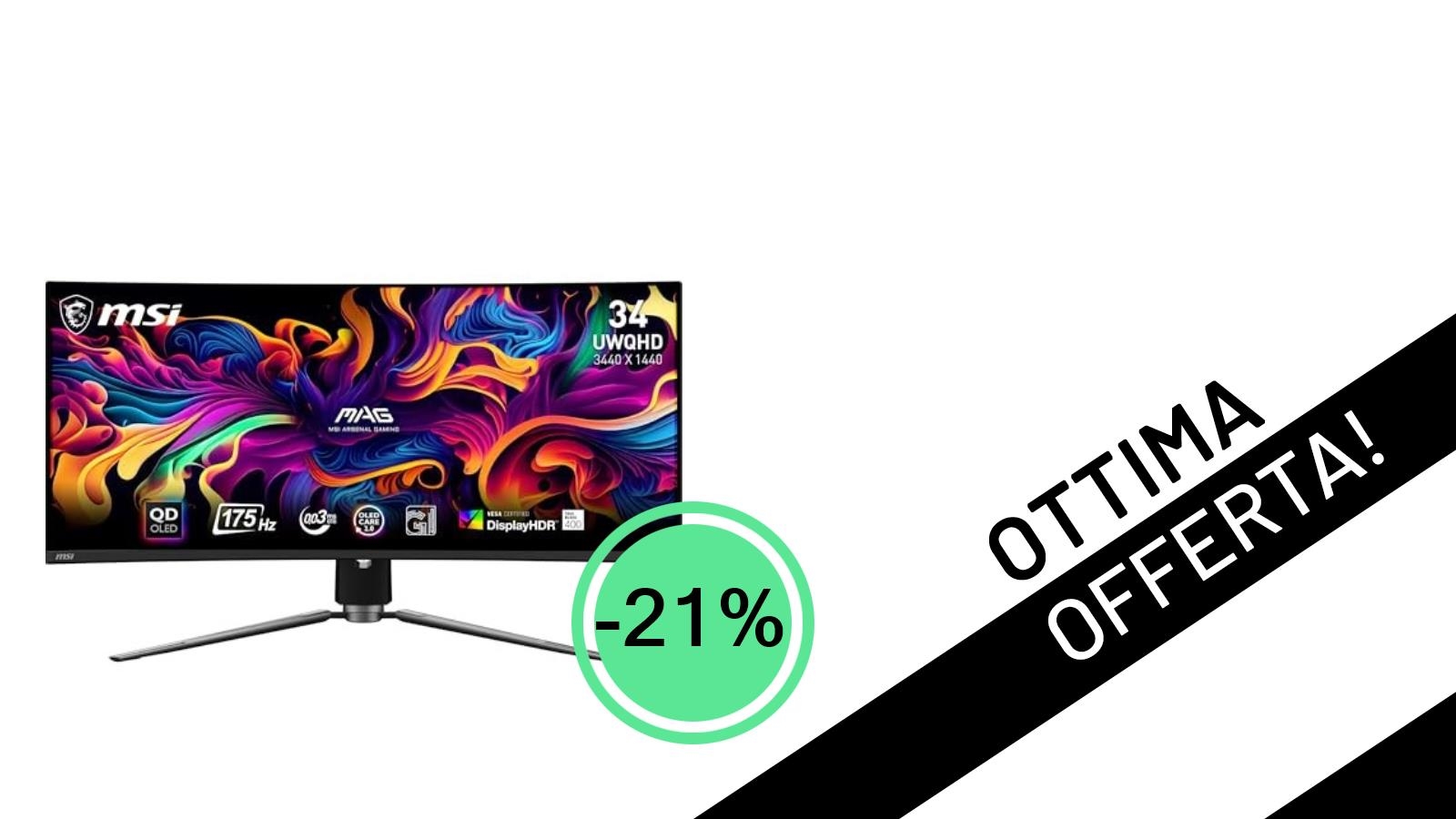 Offerta Imperdibile: Il Monitor Gaming MSI MAG 341CQP QD-OLED Scende a soli 793,31€ con uno Sconto del 21%!